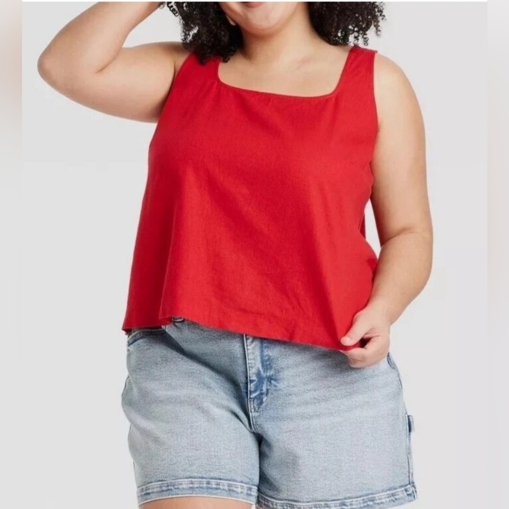 Ava & Viv sz 1X Linen button back boxy tank top